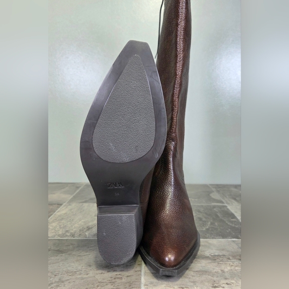 NEW ZARA TEXTURED LEATHER KNEE HIGH WESTERN BOOTS. - Picture 10 of 16